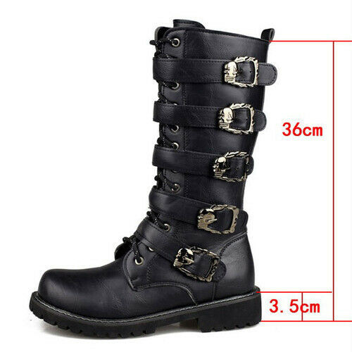 Leather Motorcycle Boots Calf Military Outdoor Boots Gothic 