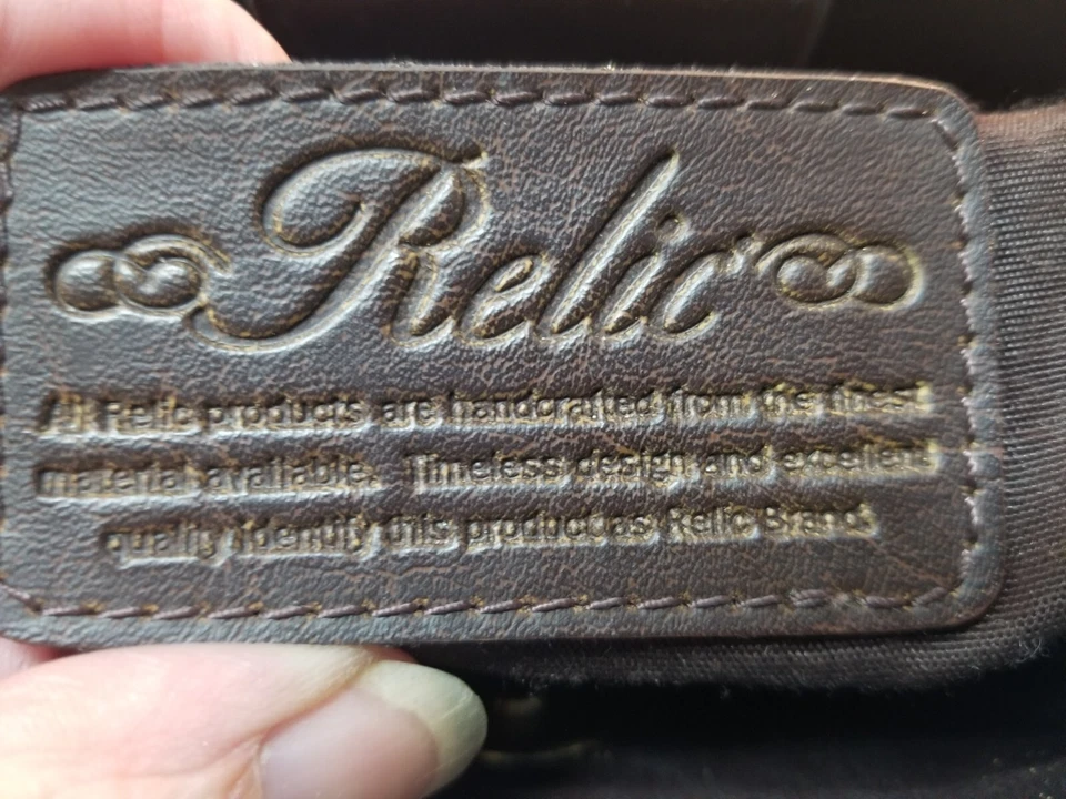 RELIC Brown Striped Corduroy Fabric Braided Leather Top Handles Handbag Purse - Image 3 of 4