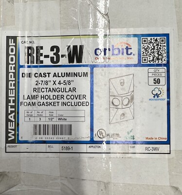 Box 50 Orbit RE-3-W Die Cast Alum. 2-7/8'' x 4-5/8'' Lamp Holder Covers