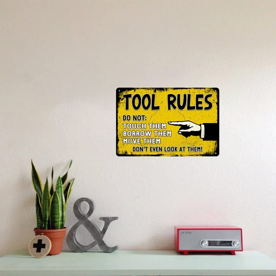 Tool Rules Metal Tin Signs Vintage Garage Wall Decor Signs Garage Shop
