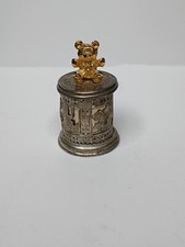 Lunt USA Silversmith Brass Silver Plated Teddy Bear Tooth Fairy Box Vintage
