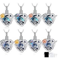 Hummingbird Cremation Jewelry Crystal Heart Urn Ashes Necklace Memorial Gifts