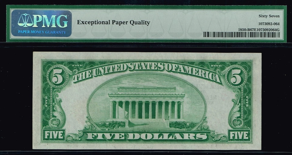 $5 1929 FRNB New York. Fr. 1850-B. TOP POP NOTE. PMG 67 EPQ - Image 2 of 3