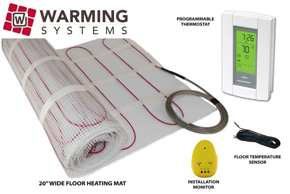 Electric Tile Radiant Warm Floor Heat Heated Kit, Mat with Prog Thermostat 120 V - Image 2 of 4