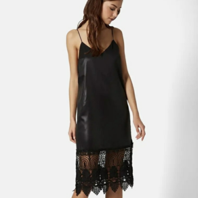 Top Shop Women's Slip Dress Midi Size 4 Black Crochet Hem Strappy | eBay