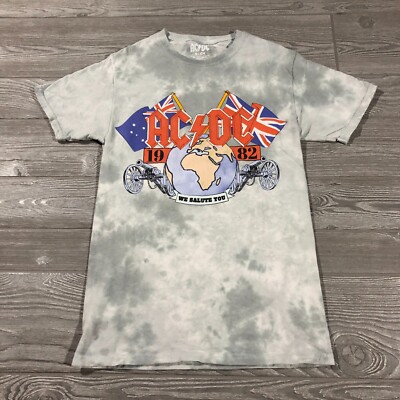 ACDC Shirt Mens S Gray Tie Dye Short Sleeve Band Tee We Salute You Rock 0401