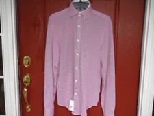 Michael Kors Men's Dress Shirt 15M Cotton Berry Striped Slim Fit Fine Gouge Knit