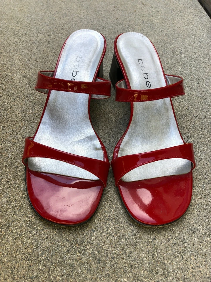 Zapatos sin cordones BEBE para mujer talla 7,5 B rojo charol correa tacón grueso Foto 3 de 4
