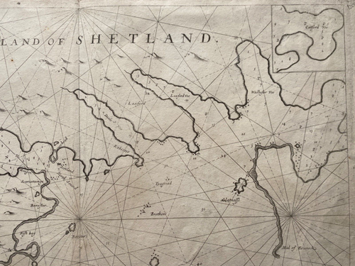 1693 Antique Map; Collins Sea Chart: Shetland Mainland; Bressay. Very Good - Picture 4 of 5