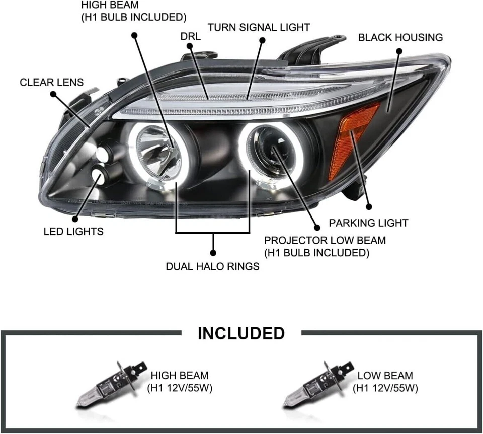 Fits 05-10 Scion tC Matte Black LED Halo Projector Headlights Lamps Left+Right - Image 3 of 4