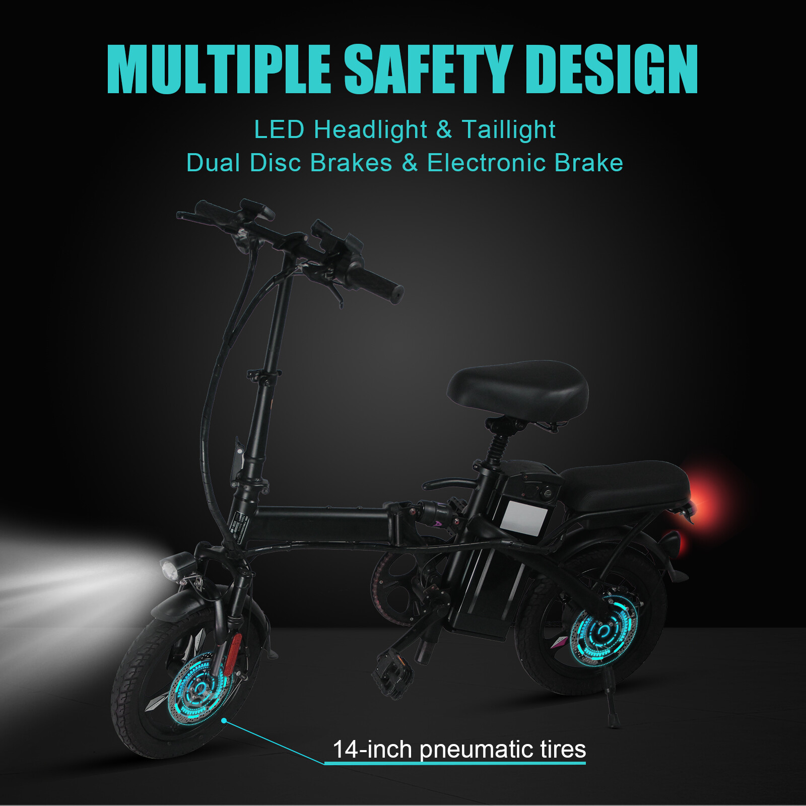 Folding Electric Bike 14'' 400W Hub Motor Ebike 48V 15AH Lithium Li-Ion Battery