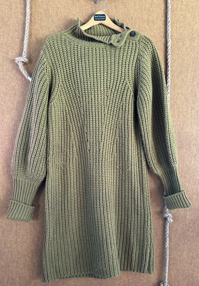 Vestido Anthropologie Suéter Midi Cuello Botón Luna Río Oliva L Acogedor Elegante Foto 2 de 4