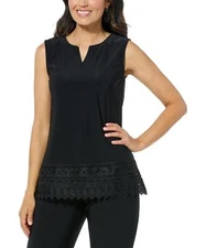 Antthony Scalloped Edge Lace-Hem Tank Black
