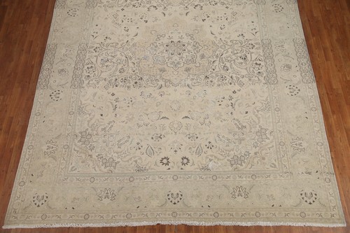 Distressed Blumenmuster 10x13 Tebriz traditioneller Vintage Bereich Teppich handgefertigter Wollteppich - Bild 5 von 12