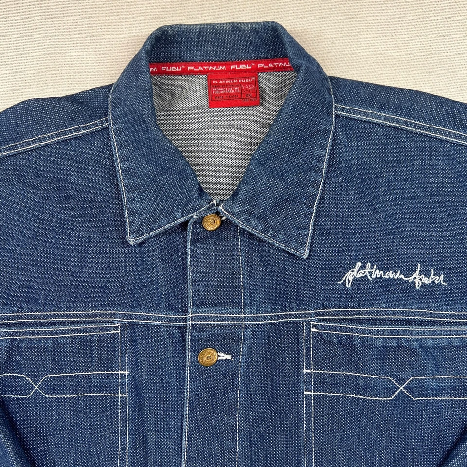 Chaqueta de mezclilla de colección años 90 platino Fubu Fat Albert para hombre talla 2XL azul logotipo de camionero Foto 4 de 4