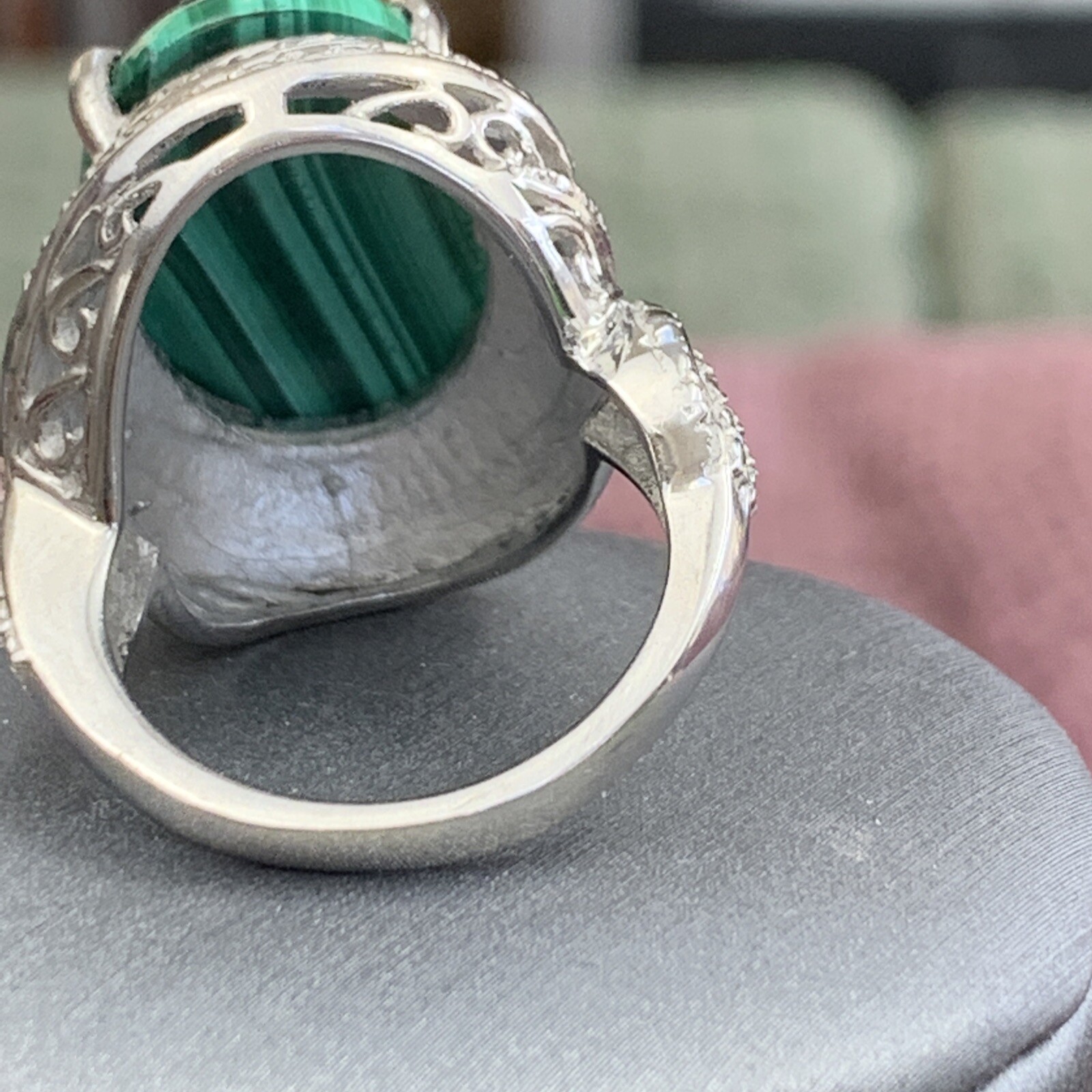 ￼large Malachite￼ Stone Cabochon￼Statement ring￼￼… - image 5