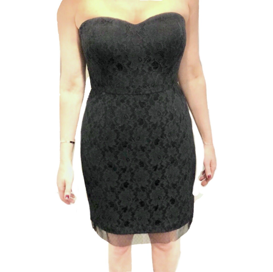 BCBG Max Azria Black Lace Strapless Cocktail Dress Size 10