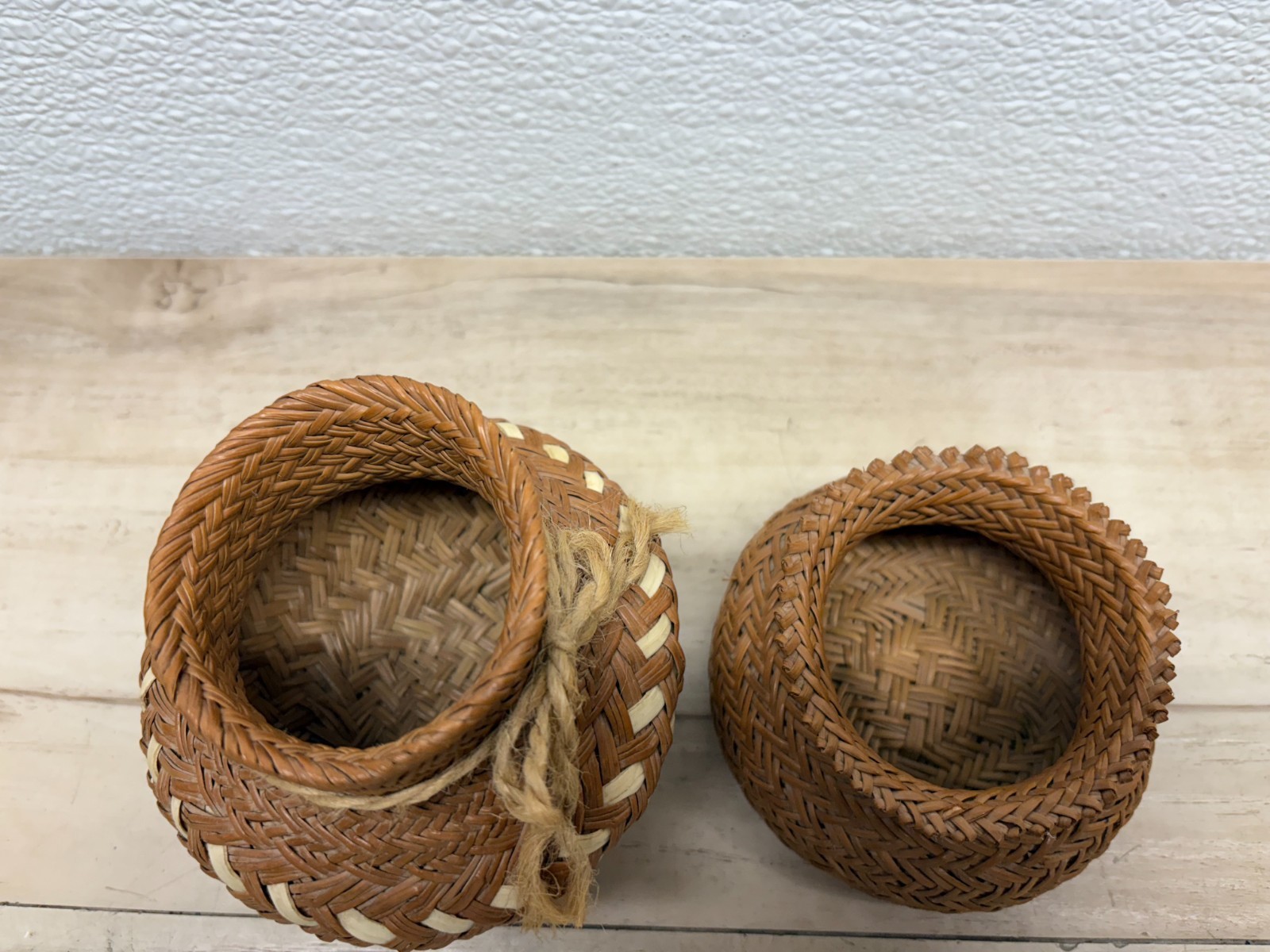 Vtg Set Of 2 Tarahumara Pine Needles Basket Handmade IN USA