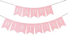 Happy Birthday Banner Pink, Pre-Assembled Reusable Imitated Burlap Party Bann...
