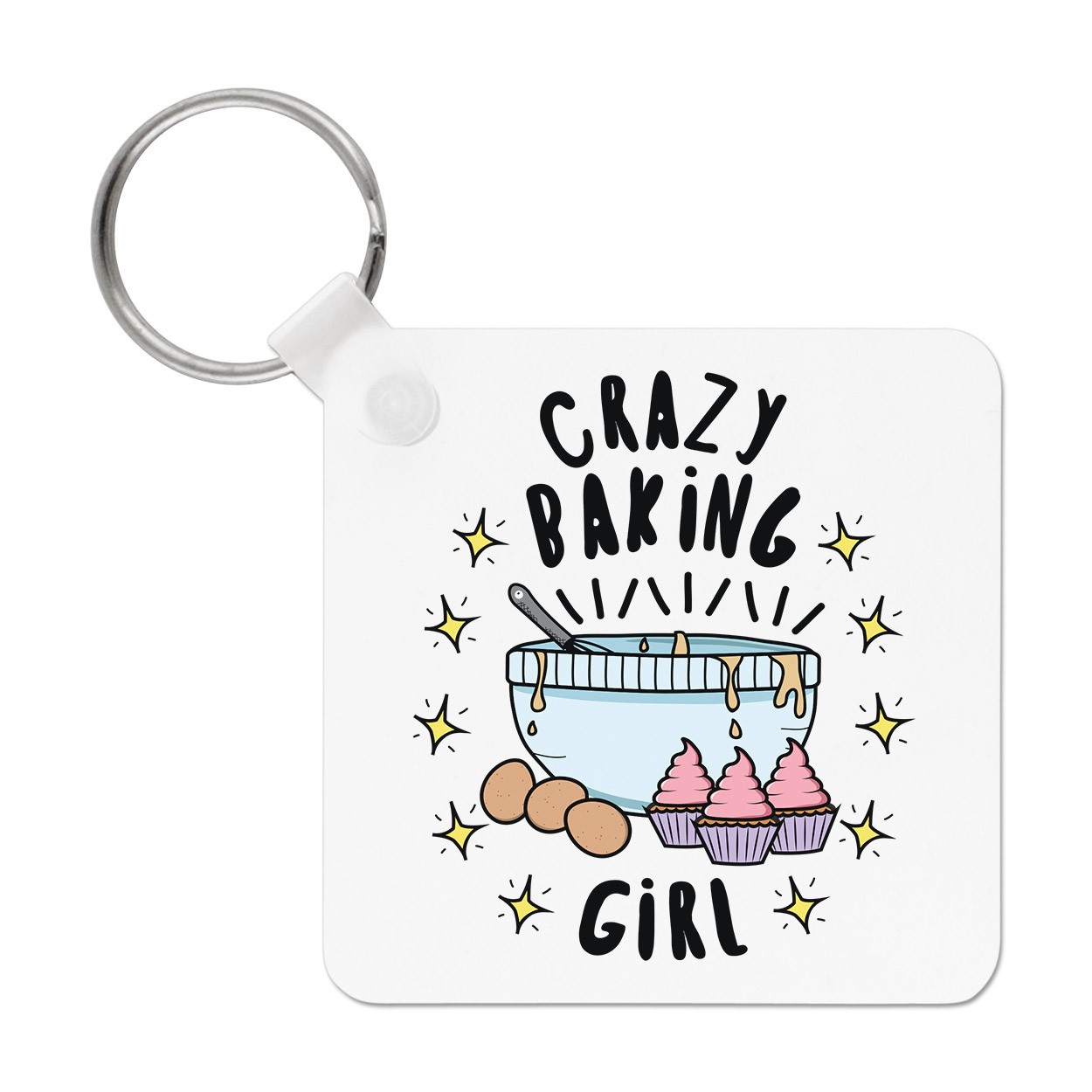 Crazy Baking Girl Stars Keyring Key Chain Funny Baker Cook Chef Cake Kids