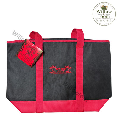 Trader Joe's Cooler Tote Bag Insulated Shopper Black Red Reusable Extra Large