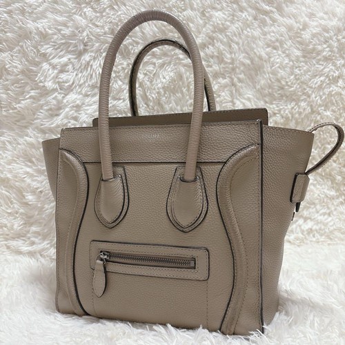 CELINE Luggage Micro Shopper Handbag Tote bag Leather Women’s Beige Auth