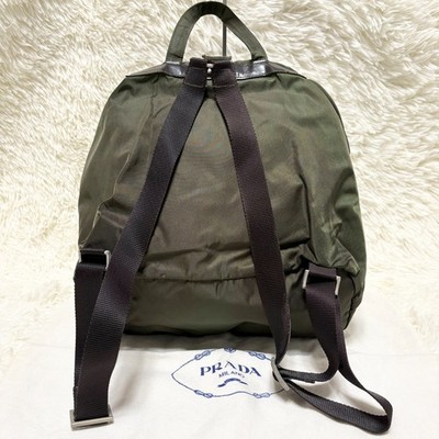 PRADA Tessuto Nylon Backpack Khaki Triangle Logo Vintage Unisex