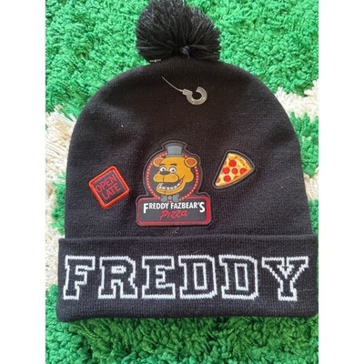 Five Nights at Freddys Freddy Fazbear Pizza Black Cuffed Pom Beanie Hat