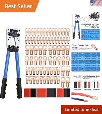 Cable Lug Crimping Tool with 74pcs Copper Wire Lugs, 100pcs Dual Wall Adhesiv...