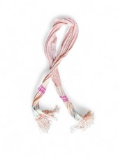   Pink and blue striped striped scarf with fringe  