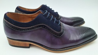 Gino Vitale Purple Leather Men's Sz 7.5 Lace Up Medallion Toe Oxford Dress Shoes