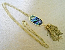 Kendra Scott Rayne Long Pendant Necklace Abalone Shell gold tone Used Tassel