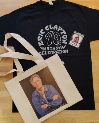 ERIC CLAPTON || 70TH & 80TH BIRTHDAY,  T-Shirt & Bag  +  Working STICKER