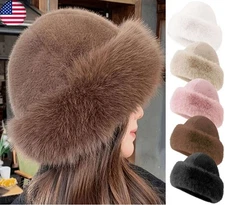Winter Faux Fur Mongolian Hat For Women Warm Plush Fluffy Cap Outdoor Thicken US