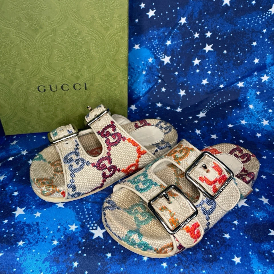 Gucci психоделические GG холст сандалии - детский размер 27 - мульти/белый - предварительно любимый - Изображение 3 из 4