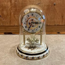 Vintage Ergo German Anniversary Clock Porcelain Base Glass Dome – Signed D Reine