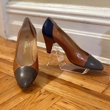 Vintage 80s Italian Leather Tan  Blue Pumps Fratelli Rossetti IT 35.5 / US 5