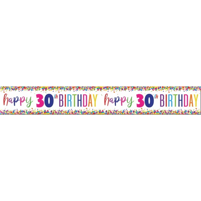 Happy 30th Birthday Multicoloured 2.7m foil Banner Party Age 30 Holographic