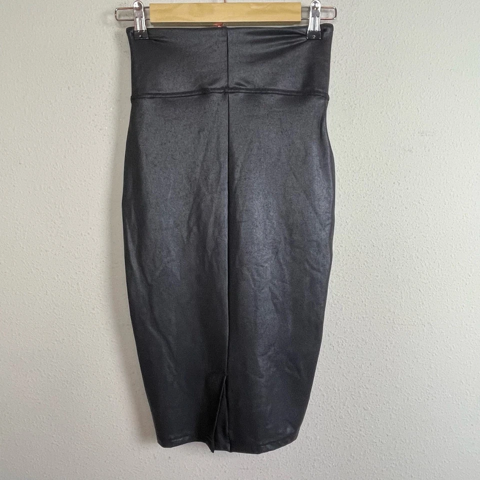 SPANX Skirt Size S Black Faux Leather Pencil Skirt Tummy Control Midi Fitted - Image 3 of 4