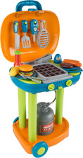 BBQ Grill Toy Set - Interactive Play Kitchen Set with Lights and Sounds, Wheels,