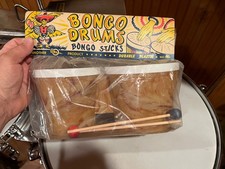 Vintage BEST TOYS Kids BONGO DRUMS W/ BONGO STICK 1960s