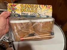 Vintage BEST TOYS Kids BONGO DRUMS W/ BONGO STICK 1960s