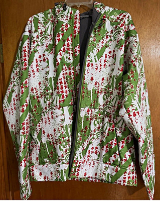Salomon men green/white/red abstract fleece jacket full zip hooded size XL