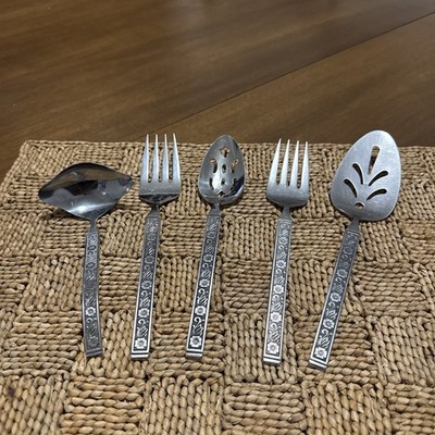Gold Standard NIGHT BLOSSOM Stainless Serving Spoon Forks Ladle Pie Server 5 Pcs