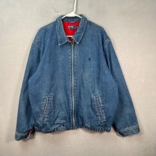 Vintage Polo Ralph Lauren Denim Jacket Mens Size XL Red Lining Full-Zip