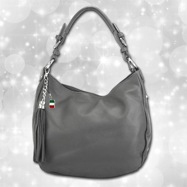 Florence Echtleder Hobo Bag Damen Grau Schultertasche UmhäNgetasche OTF134K-image