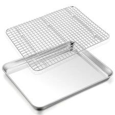 Baking Sheet with Rack, 17.6 x 13 x 1 Inch Stainless Steel Baking Tray Pan Co...