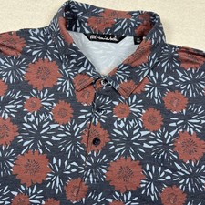 Travis Mathew Polo Shirt Mens XXL Blue Red Floral Print Golf Stretch Casual