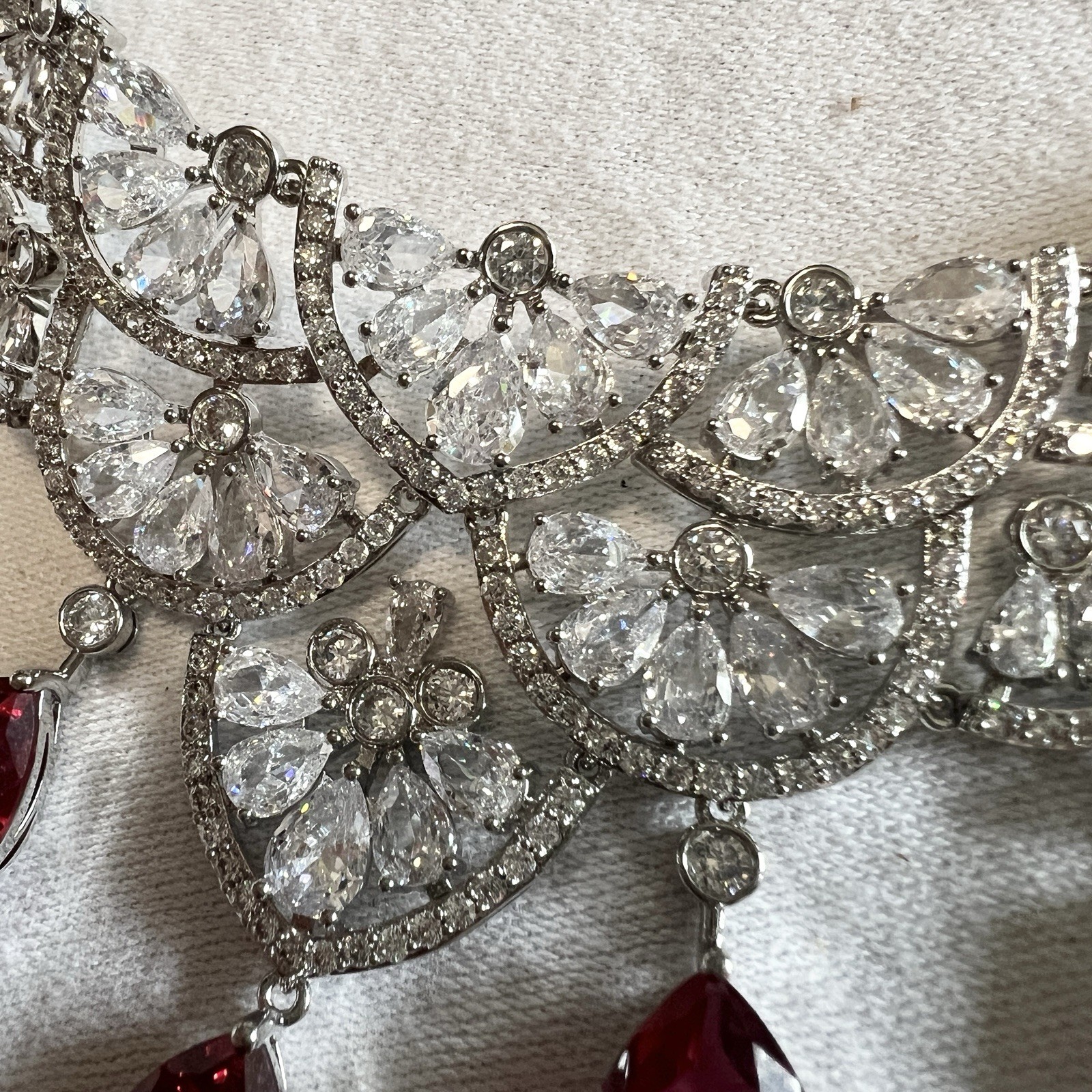 Simulated RUBY DIAMOND COLLAR NECKLACE Silver Ton… - image 8