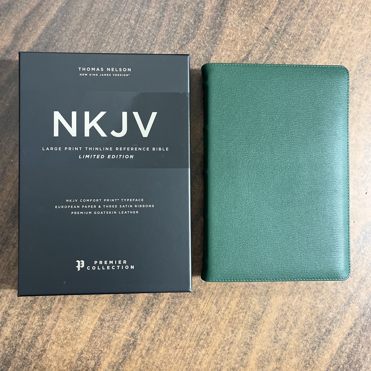 NKJV Large Print Thinline Reference Bible Limited Green Goatskin